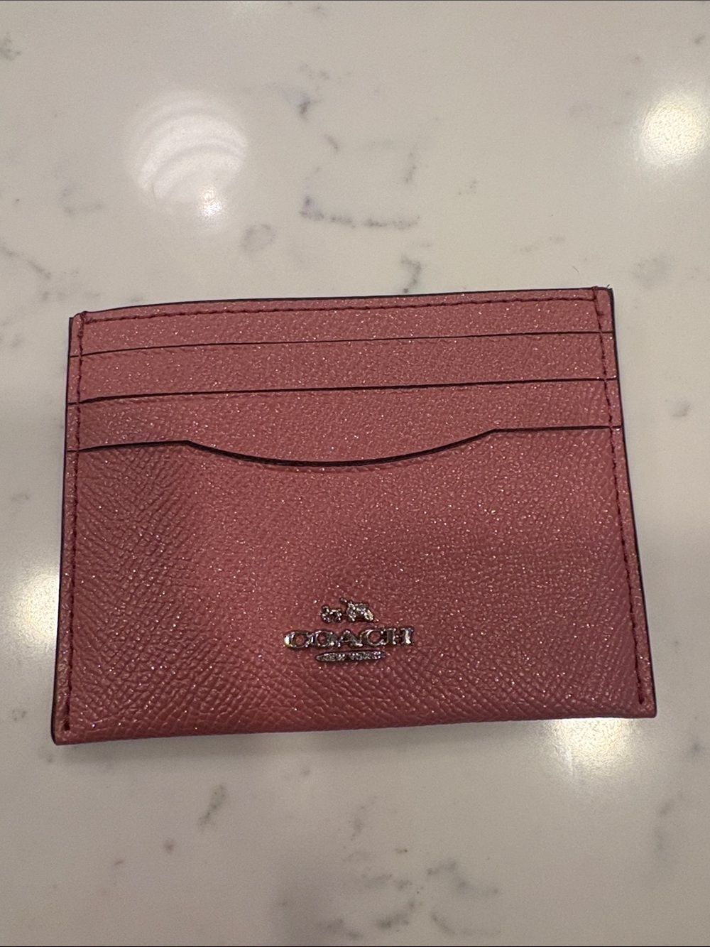 Coach Rose Pink Leather Card Holder with Silver Logo
